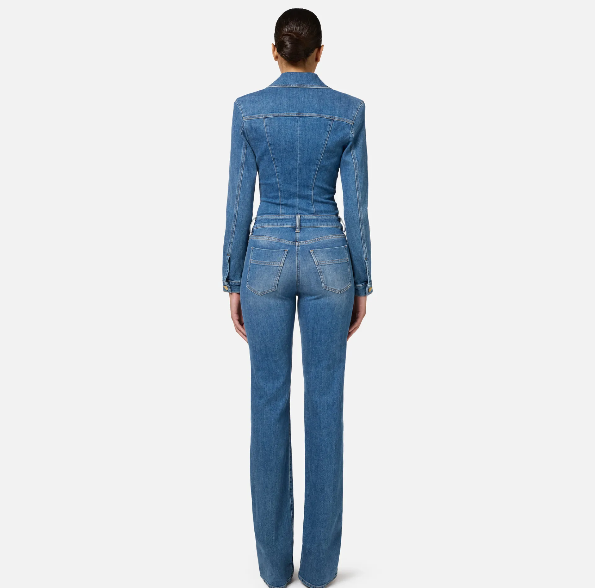 Elisabetta Franchi Jumpsuits|Denim jumpsuit with zip and shoulder pads DenimBlue