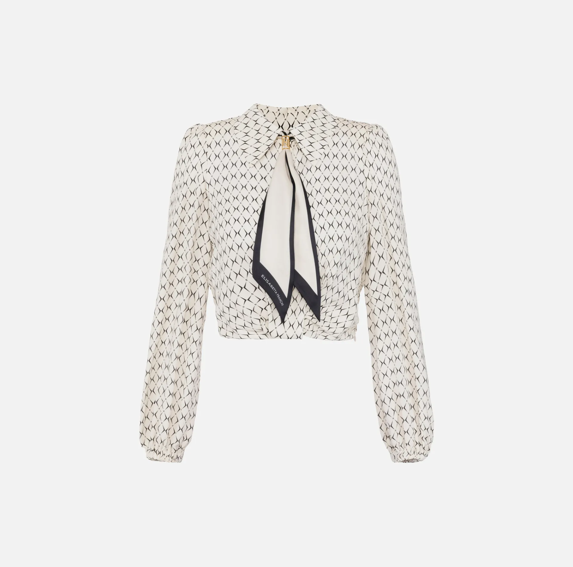 Elisabetta Franchi Shirts And Blouses|Diamond print georgette cropped blouse with foulard scarf Butter/Black