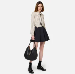 Elisabetta Franchi Shirts And Blouses|Diamond print georgette cropped blouse with foulard scarf Butter/Black