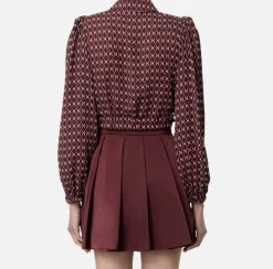 Elisabetta Franchi Shirts And Blouses|Diamond print georgette cropped blouse with foulard scarf RougeNoir/Butter