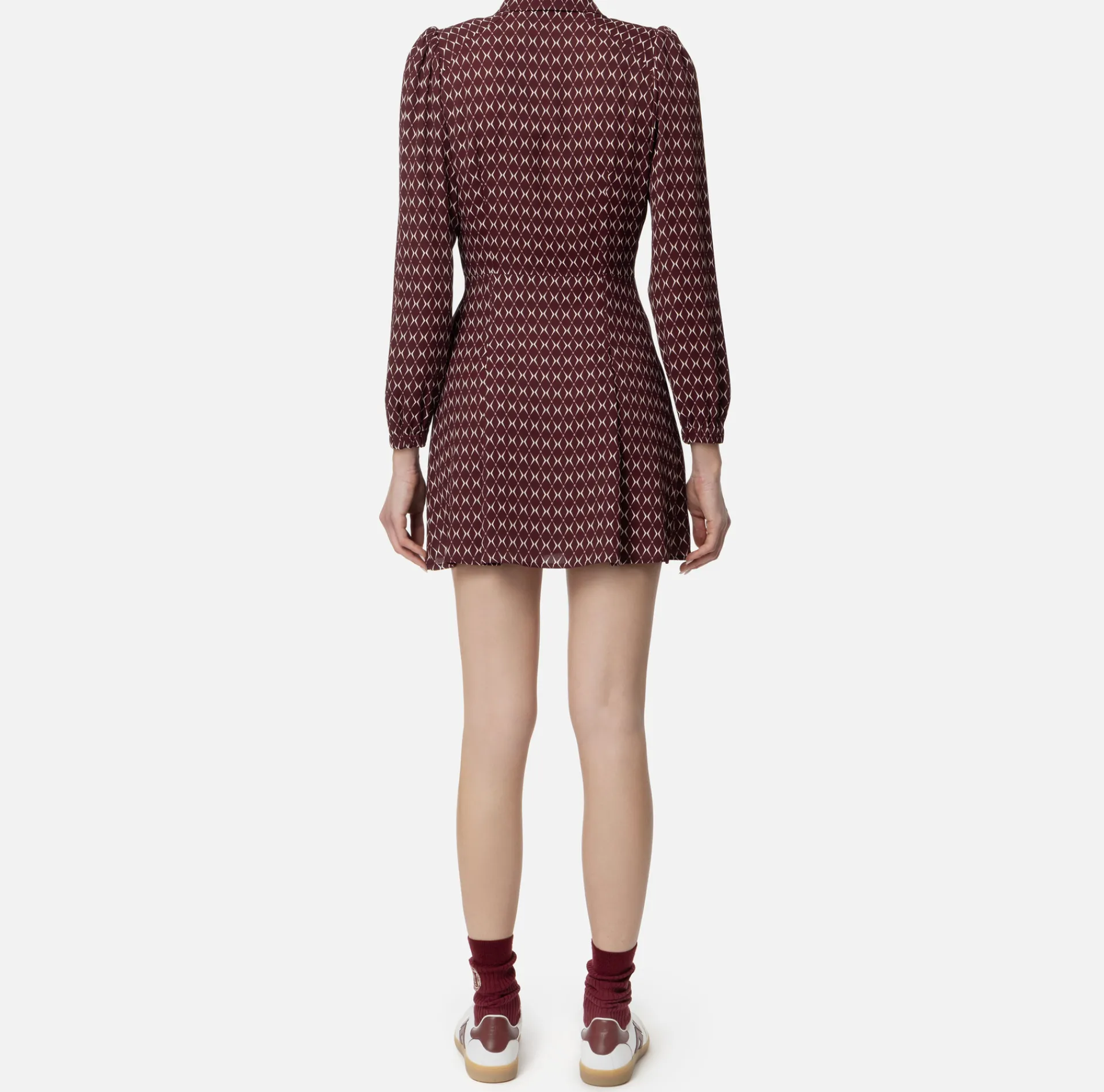 Elisabetta Franchi Mini Dresses|Dresses|Diamond print georgette mini-dress with foulard RougeNoir/Butter