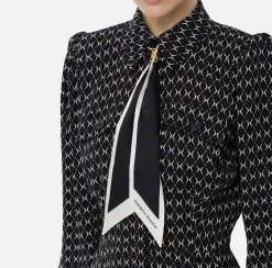 Elisabetta Franchi Mini Dresses|Dresses|Diamond print georgette mini-dress with foulard Black/Butter