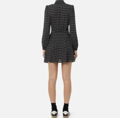 Elisabetta Franchi Mini Dresses|Dresses|Diamond print georgette mini-dress with foulard Black/Butter