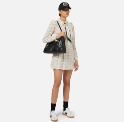Elisabetta Franchi Mini Dresses|Dresses|Diamond print georgette mini-dress with foulard Black/Butter