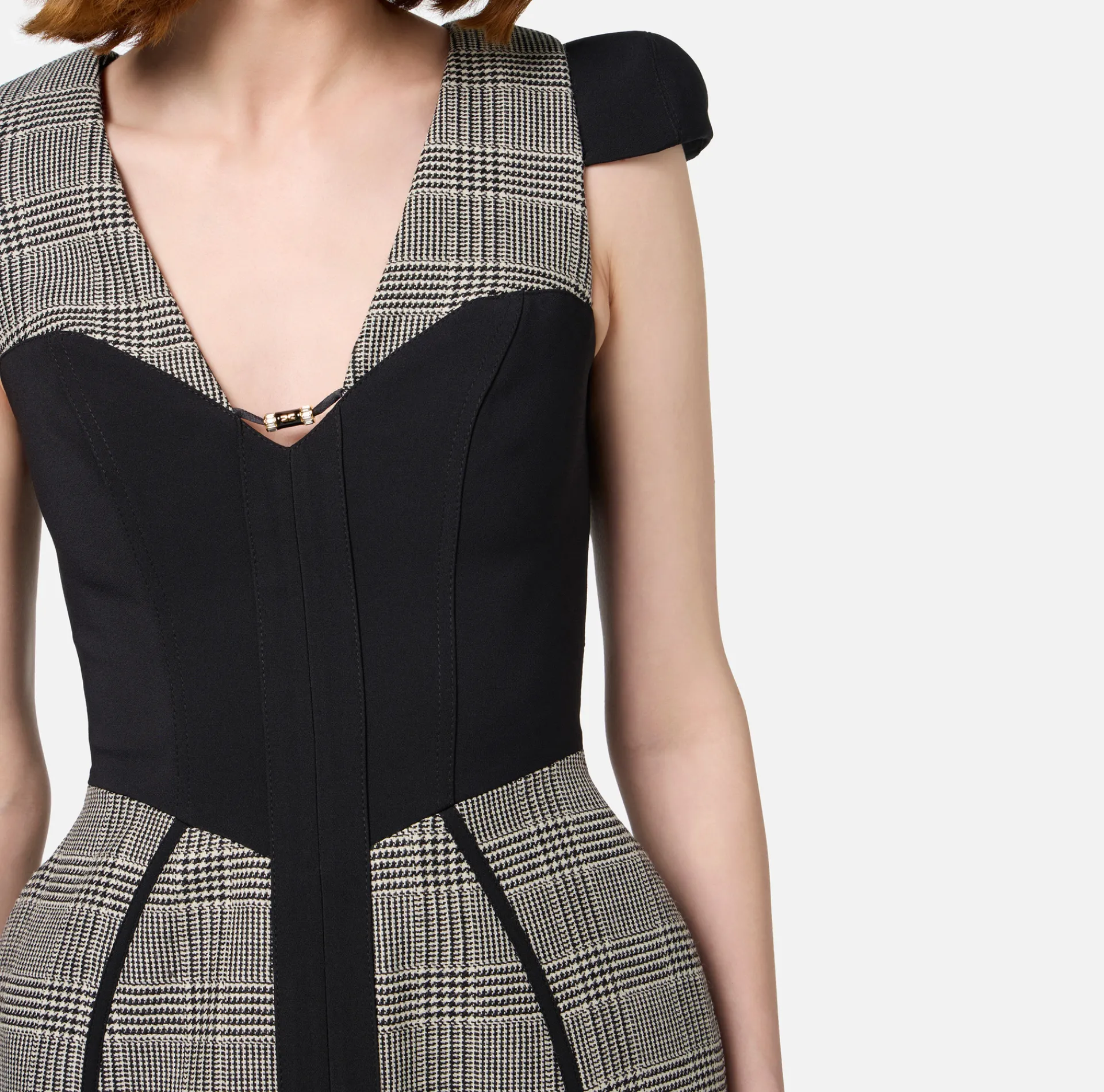 Elisabetta Franchi Mini Dresses|Dresses|Doll cool wool mini-dress in Prince of Wales fabric Black/PrinceofWales
