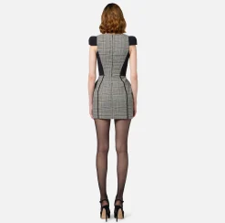 Elisabetta Franchi Mini Dresses|Dresses|Doll cool wool mini-dress in Prince of Wales fabric Black/PrinceofWales