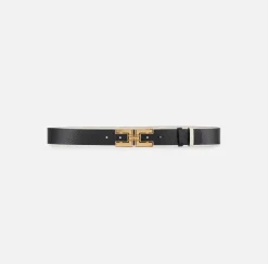 Elisabetta Franchi Belts|Double face leather belt with logo Black/Butter