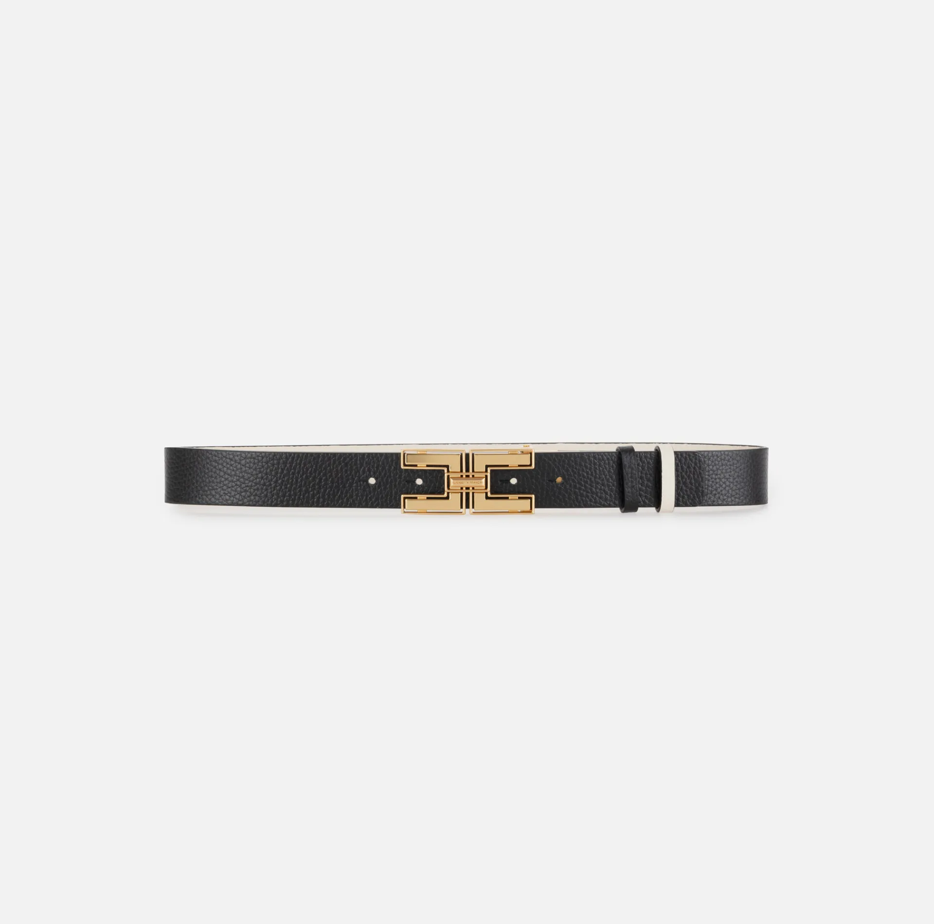 Elisabetta Franchi Belts|Double face leather belt with logo Black/Butter