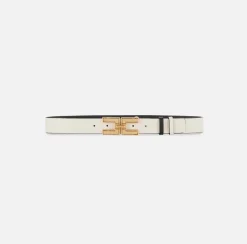 Elisabetta Franchi Belts|Double face leather belt with logo Black/Butter