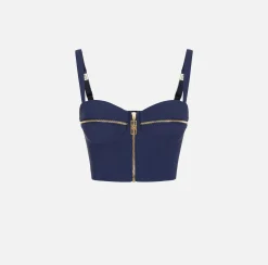Elisabetta Franchi Top And T-Shirts|Double layer crêpe balconette top with zip pattern Navy