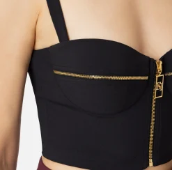 Elisabetta Franchi Top And T-Shirts|Double layer crêpe balconette top with zip pattern Black