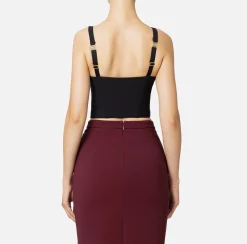 Elisabetta Franchi Top And T-Shirts|Double layer crêpe balconette top with zip pattern Black