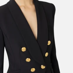 Elisabetta Franchi Tailleur|Double layer stretch crêpe suit with shawl jacket and palazzo trousers Black