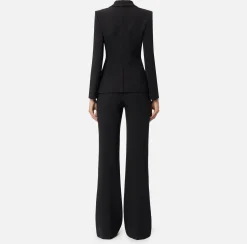 Elisabetta Franchi Tailleur|Double layer stretch crêpe suit with shawl jacket and palazzo trousers Black