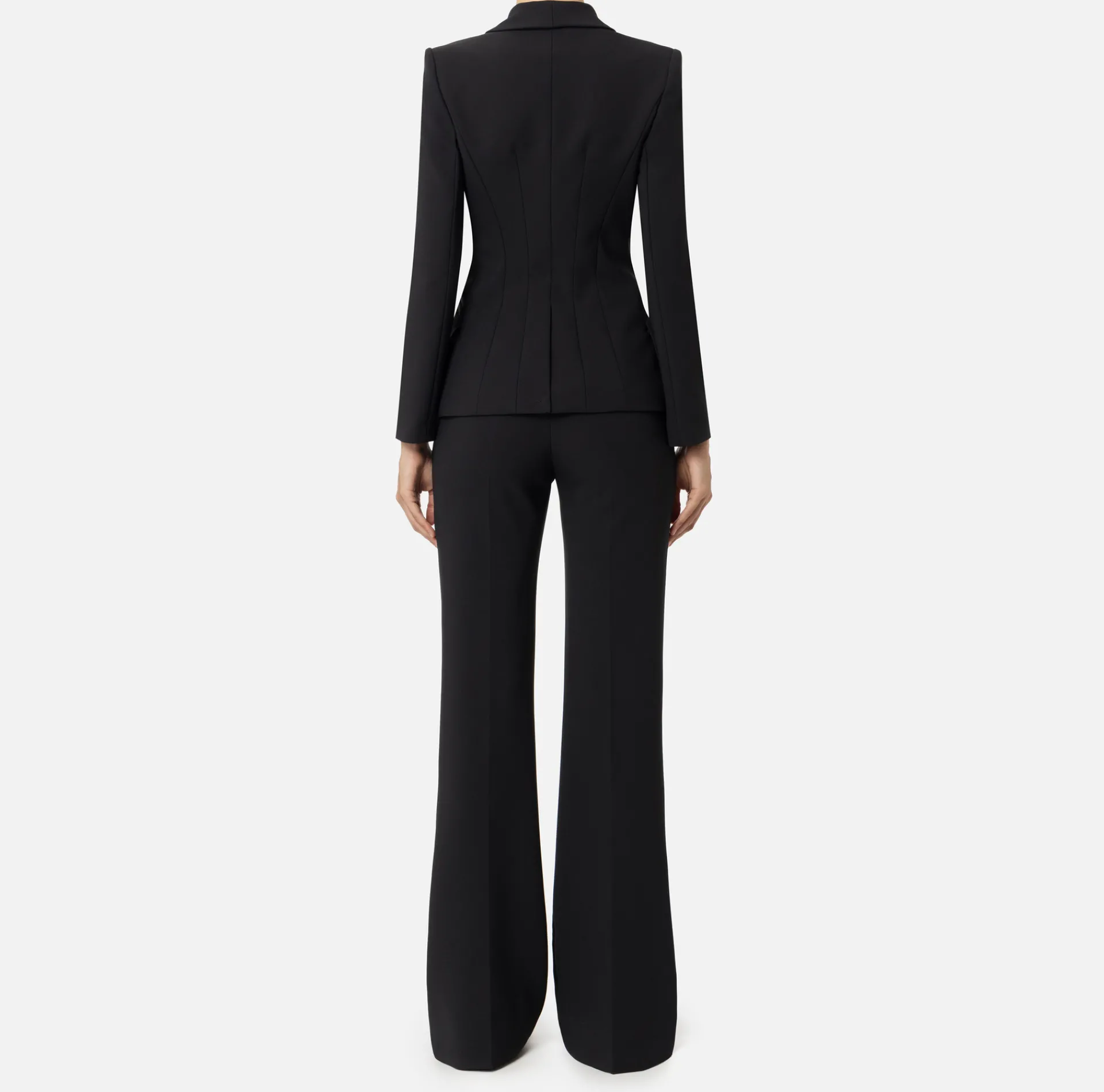 Elisabetta Franchi Tailleur|Double layer stretch crêpe suit with shawl jacket and palazzo trousers Black