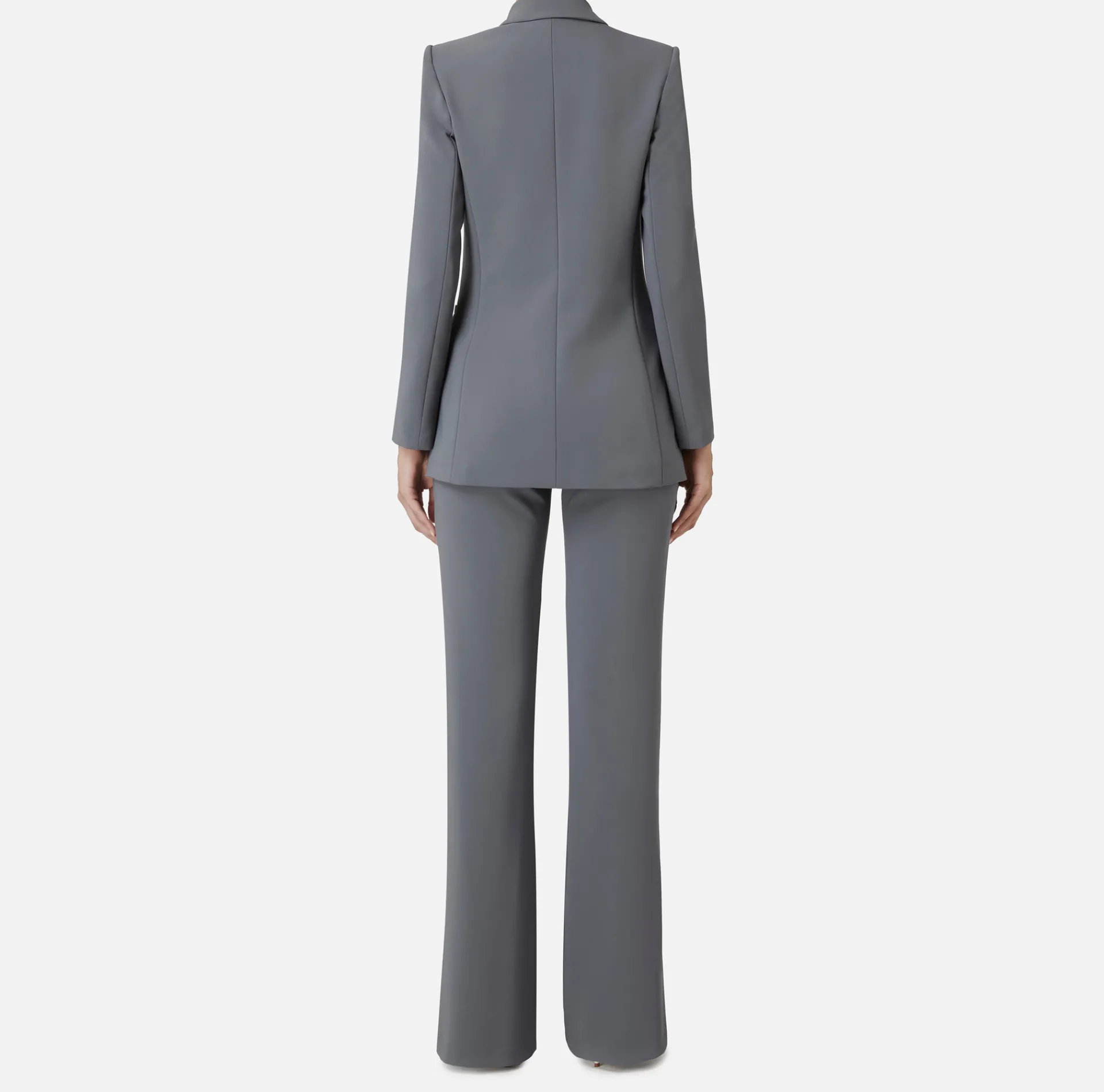 Elisabetta Franchi Tailleur|Double layer stretch crêpe suit with straight jacket and palazzo trousers Steel