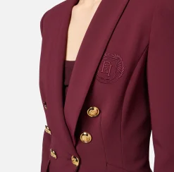 Elisabetta Franchi Tailleur|Double layer stretch crêpe suit with shawl jacket and palazzo trousers RougeNoir