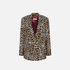 Elisabetta Franchi Jackets And Trench Coats|Tailleur|Double-breasted animalier crêpe jacket Animalprint