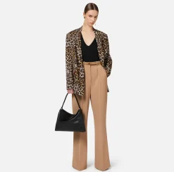 Elisabetta Franchi Jackets And Trench Coats|Tailleur|Double-breasted animalier crêpe jacket Animalprint