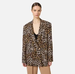 Elisabetta Franchi Jackets And Trench Coats|Tailleur|Double-breasted animalier crêpe jacket Animalprint