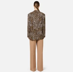 Elisabetta Franchi Jackets And Trench Coats|Tailleur|Double-breasted animalier crêpe jacket Animalprint