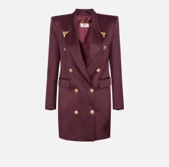 Elisabetta Franchi Coat Dresses|Mini Dresses|Double-breasted coat dress in cool wool with tips RougeNoir