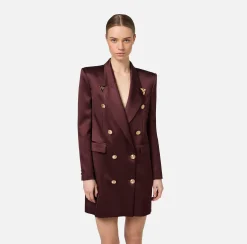 Elisabetta Franchi Coat Dresses|Mini Dresses|Double-breasted coat dress in cool wool with tips RougeNoir