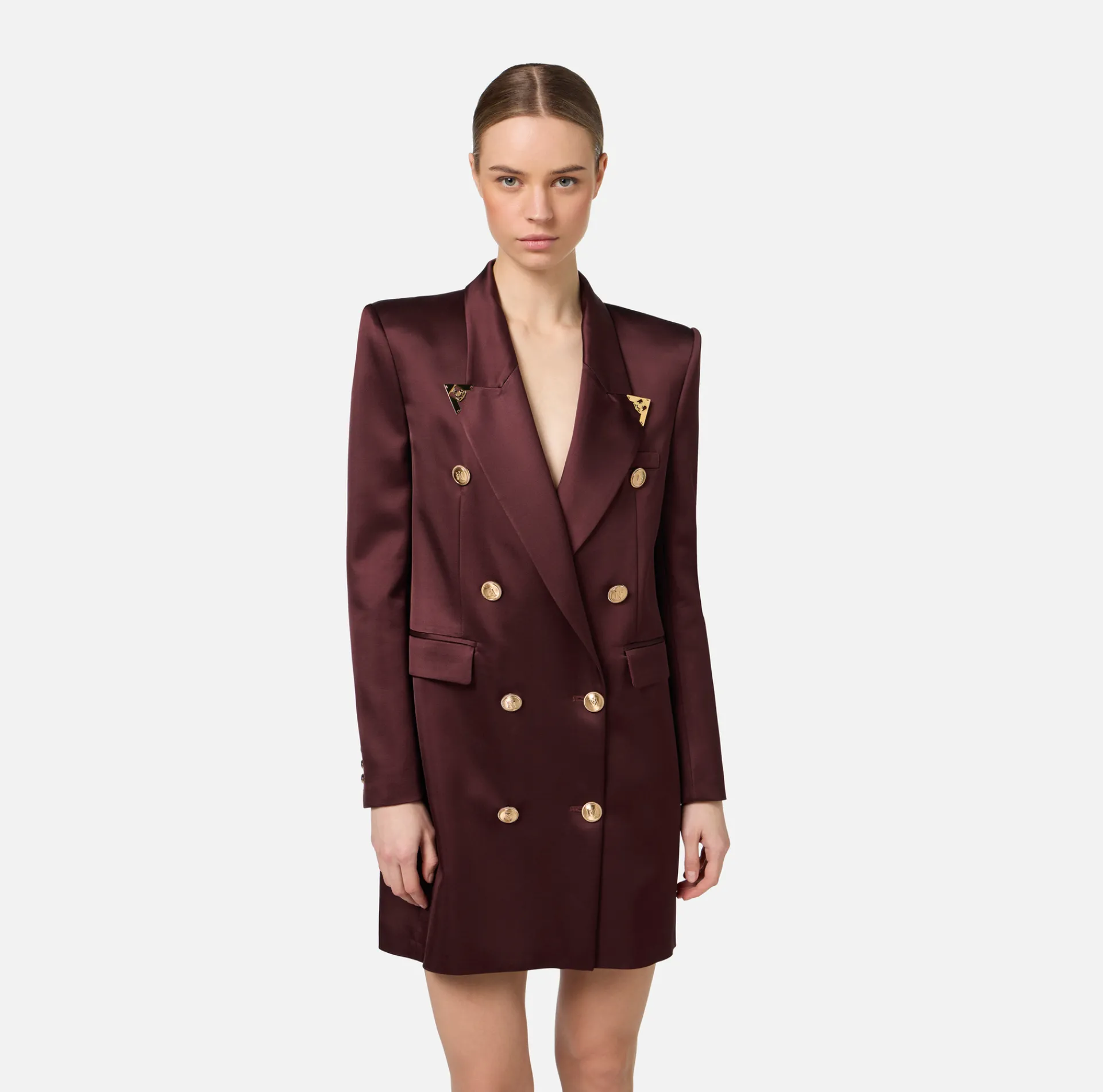 Elisabetta Franchi Coat Dresses|Mini Dresses|Double-breasted coat dress in cool wool with tips RougeNoir