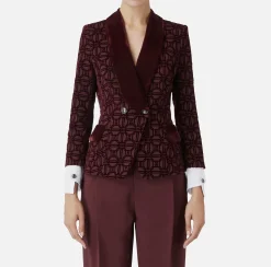 Elisabetta Franchi Jackets And Trench Coats|Tailleur|Double-breasted flock crêpe jacket RougeNoir