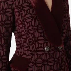 Elisabetta Franchi Jackets And Trench Coats|Tailleur|Double-breasted flock crêpe jacket RougeNoir