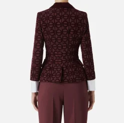 Elisabetta Franchi Jackets And Trench Coats|Tailleur|Double-breasted flock crêpe jacket RougeNoir