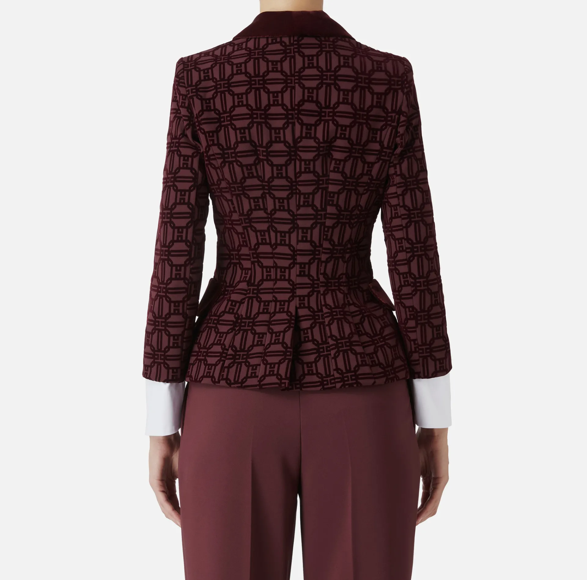 Elisabetta Franchi Jackets And Trench Coats|Tailleur|Double-breasted flock crêpe jacket RougeNoir