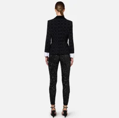 Elisabetta Franchi Jackets And Trench Coats|Tailleur|Double-breasted flock crêpe jacket Black