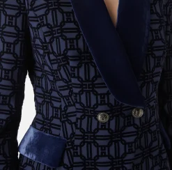 Elisabetta Franchi Jackets And Trench Coats|Tailleur|Double-breasted flock crêpe jacket Navy
