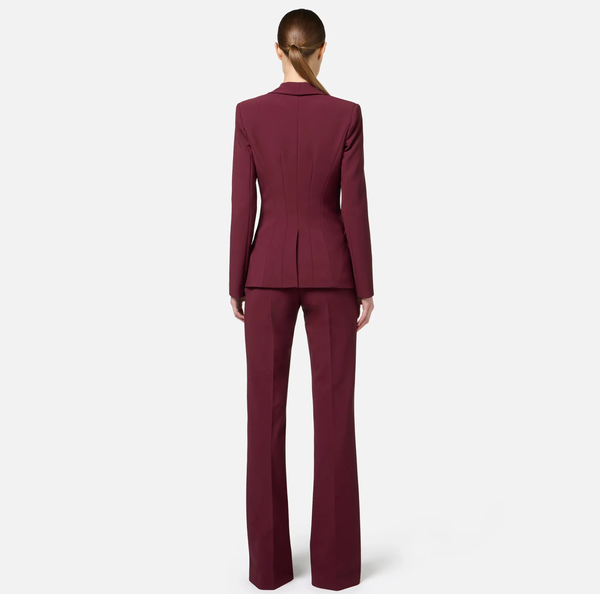 Elisabetta Franchi Jackets And Trench Coats|Tailleur|Double-breasted jacket in stretch crêpe with embroidery RougeNoir