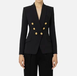 Elisabetta Franchi Jackets And Trench Coats|Tailleur|Double-breasted jacket in stretch crêpe with embroidery Black