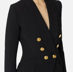 Elisabetta Franchi Jackets And Trench Coats|Tailleur|Double-breasted jacket in stretch crêpe with embroidery Black