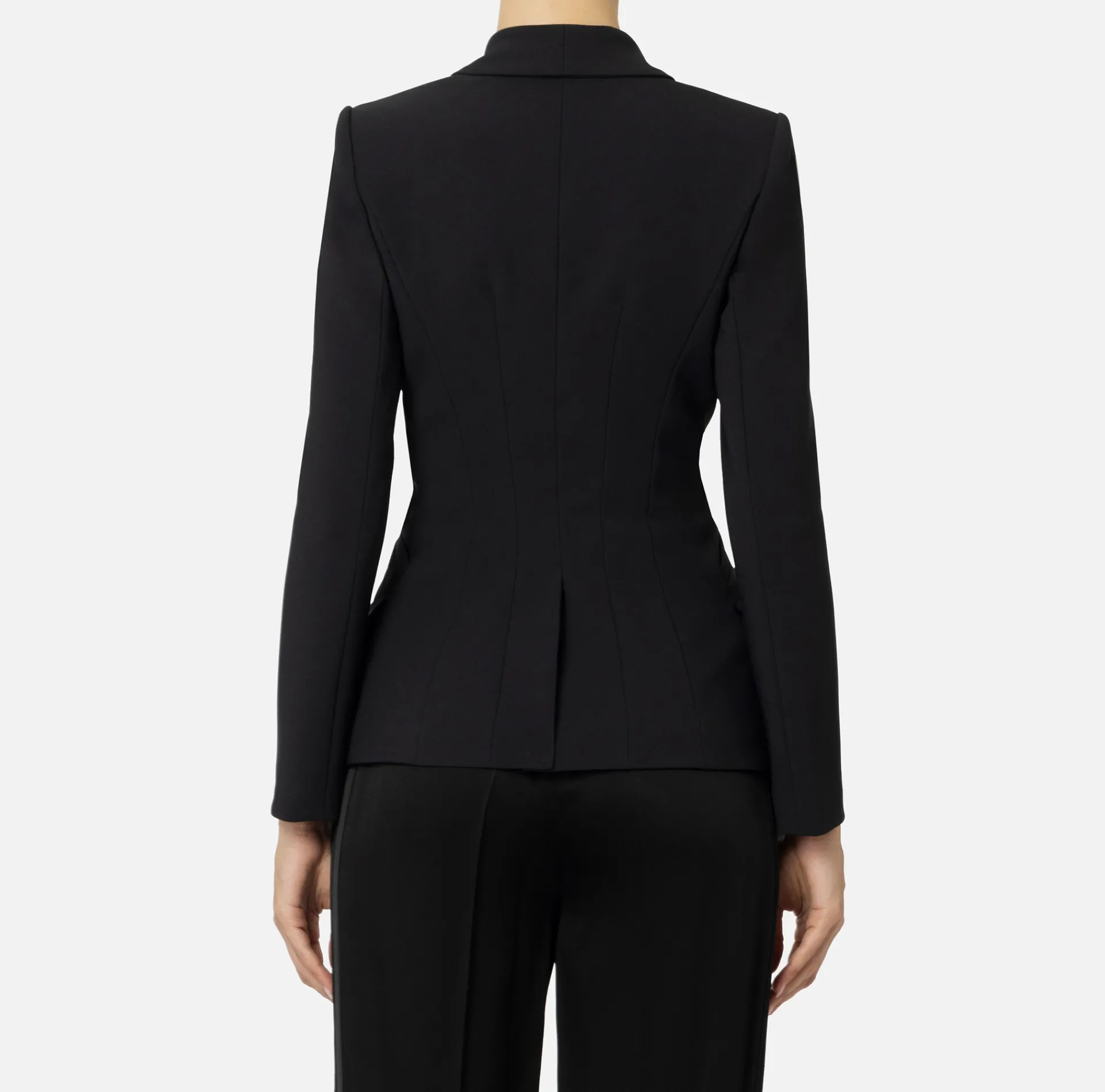 Elisabetta Franchi Jackets And Trench Coats|Tailleur|Double-breasted jacket in stretch crêpe with embroidery Black