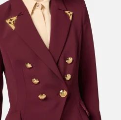 Elisabetta Franchi Jackets And Trench Coats|Tailleur|Double-breasted jacket in stretch crêpe with lapel tips RougeNoir
