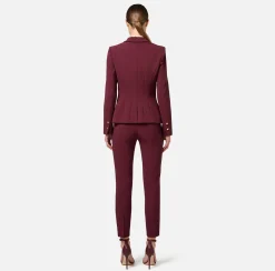 Elisabetta Franchi Jackets And Trench Coats|Tailleur|Double-breasted jacket in stretch crêpe with lapel tips RougeNoir
