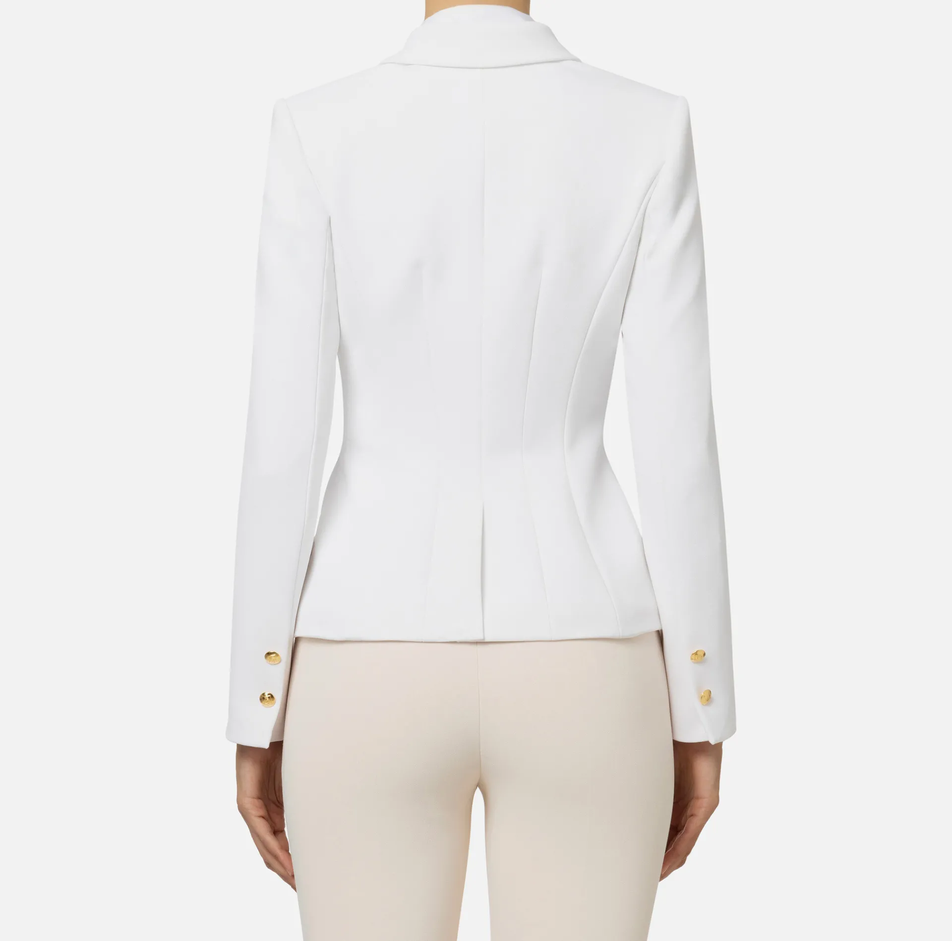 Elisabetta Franchi Jackets And Trench Coats|Tailleur|Double-breasted jacket in stretch crêpe with lapel tips Ivory