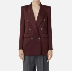 Elisabetta Franchi Jackets And Trench Coats|Tailleur|Double-breasted jacket in satin RougeNoir
