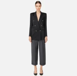 Elisabetta Franchi Jackets And Trench Coats|Tailleur|Double-breasted jacket in satin Black