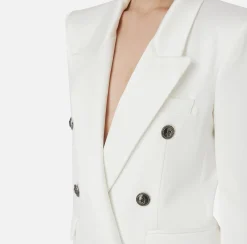 Elisabetta Franchi Jackets And Trench Coats|Tailleur|Double-breasted jacket in satin Ivory