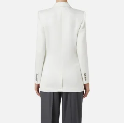 Elisabetta Franchi Jackets And Trench Coats|Tailleur|Double-breasted jacket in satin Ivory