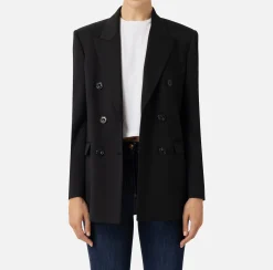 Elisabetta Franchi Tailleur|Jackets And Trench Coats|Double-breasted jacket in cool wool Black