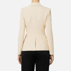 Elisabetta Franchi Jackets And Trench Coats|Tailleur|Double-breasted jacket in stretch crêpe with embroidery Cream