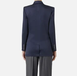 Elisabetta Franchi Jackets And Trench Coats|Tailleur|Double-breasted jacket in satin Navy