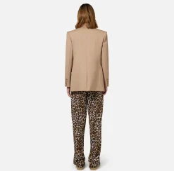 Elisabetta Franchi Tailleur|Jackets And Trench Coats|Double-breasted jacket in cool wool Camel