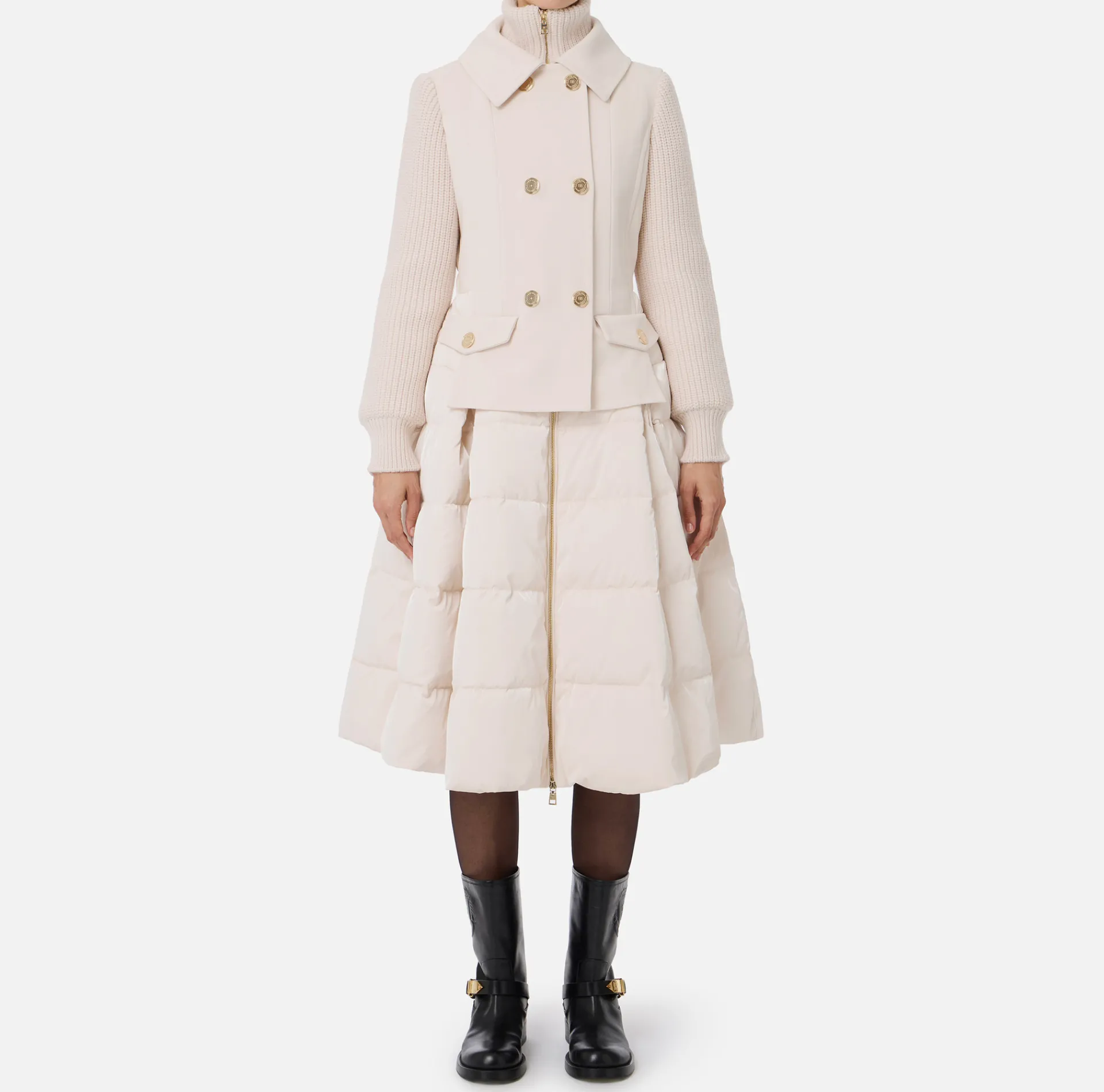 Elisabetta Franchi Coats And Jackets|Down jacket in nylon and cloth fabric with circle skirt Latex